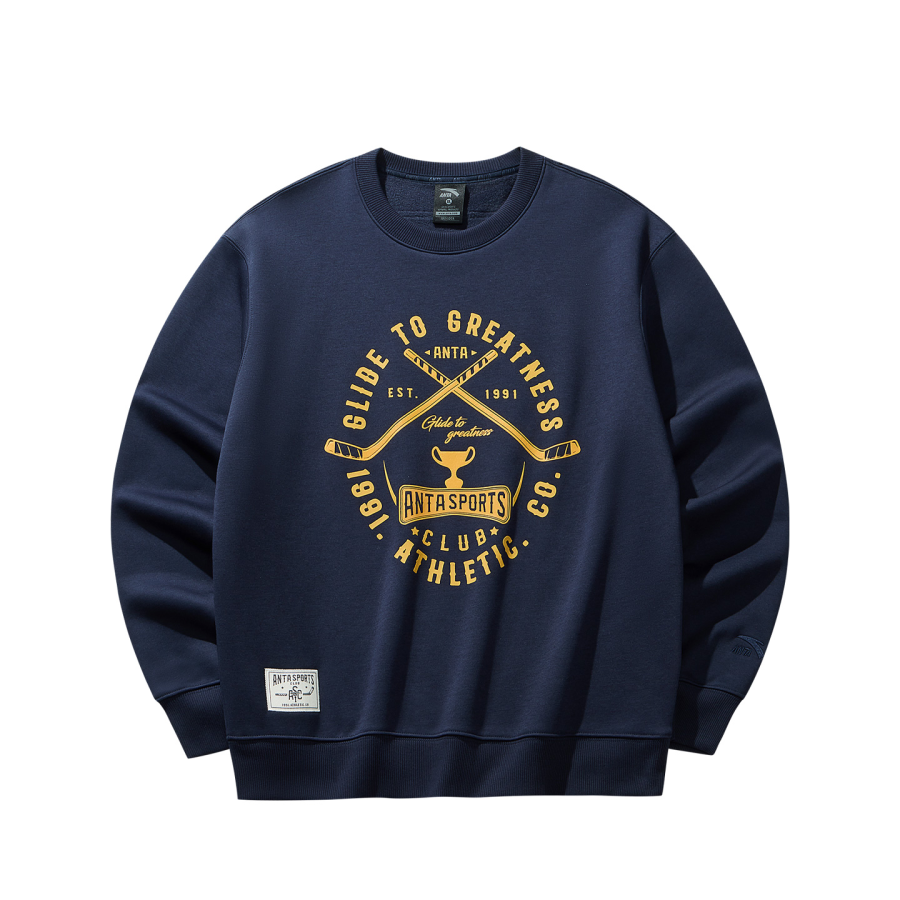 Anta Life Collection American Fashion Versatile Fleece Lined Thermal Loose Fit Crew Neck Long Sleeved Sweatshirt Men's