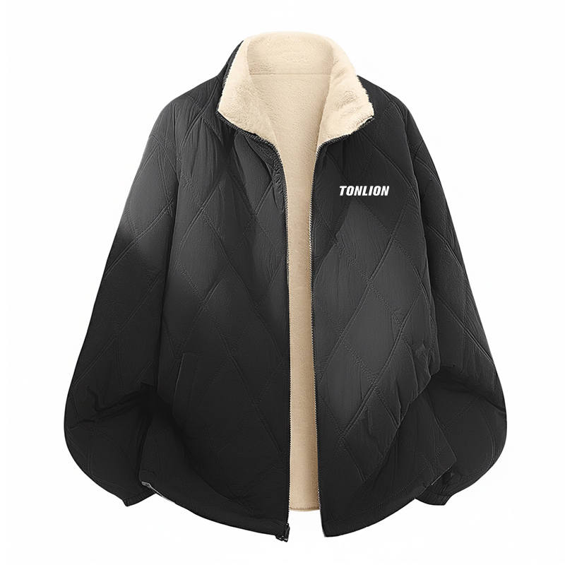 Tonlion Puffer Jackets Unisex Stand Collar Fleece Lined Puffer Jacket