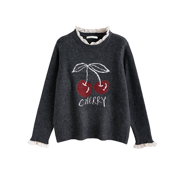 Tonlion Sweaters Women's Dark Heather Gray Crew Neck Moderate Base Layer
