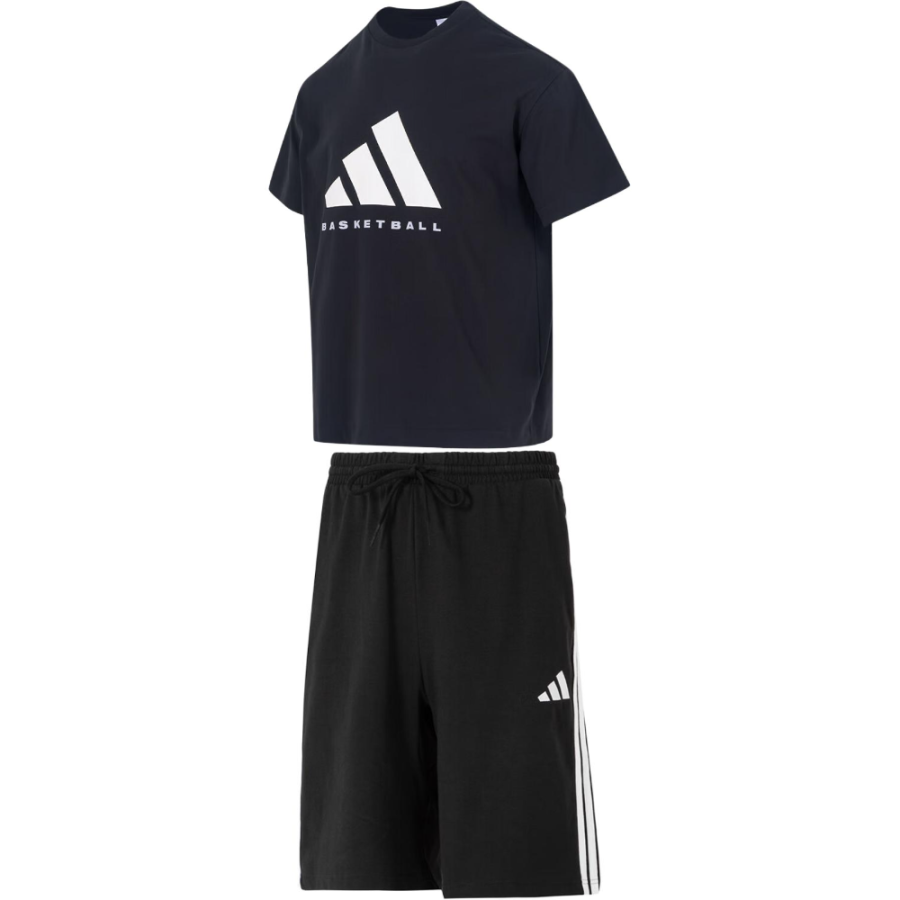 Adidas Adidas Casual Sportswear Men's Set Black Crew Neck Moderate