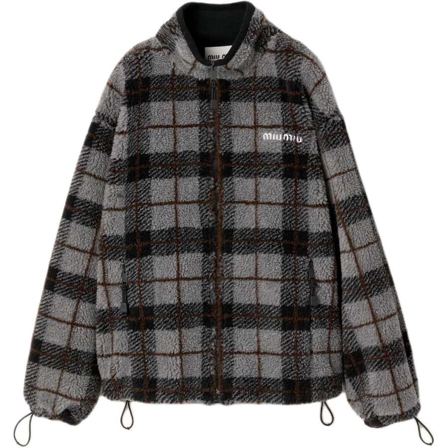 MIU MIU Miu Miu checked-pattern teddy-fleece jacket