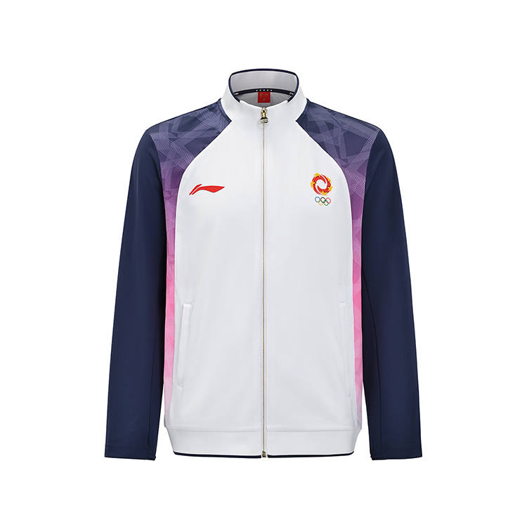 Li-Ning Li Ning Sweatshirts Unisex Standard White/dark Pea Blue Stand Collar Moderate