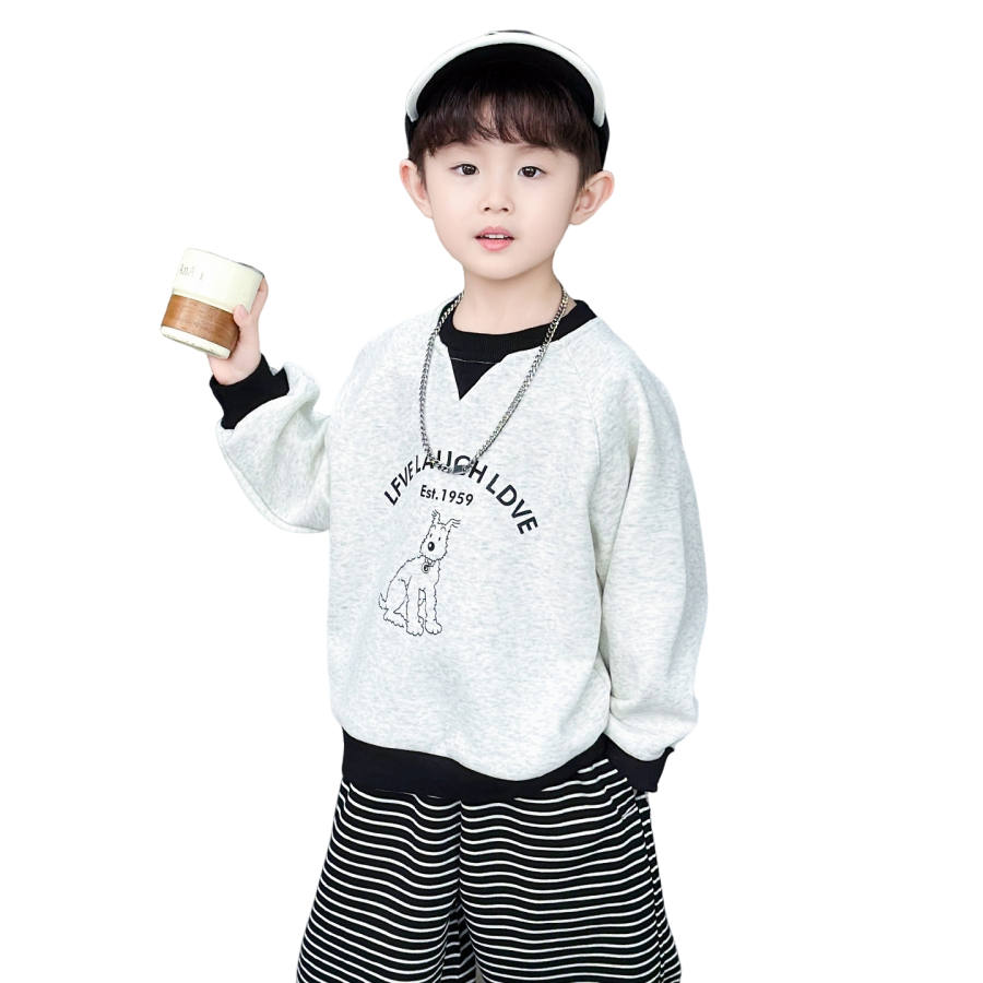 Lanza Casual Sweatshirt Winter Thickened And Fleece Lined Cartoon Puppy Top Heather Gray Children Aged 3 7 Years Old