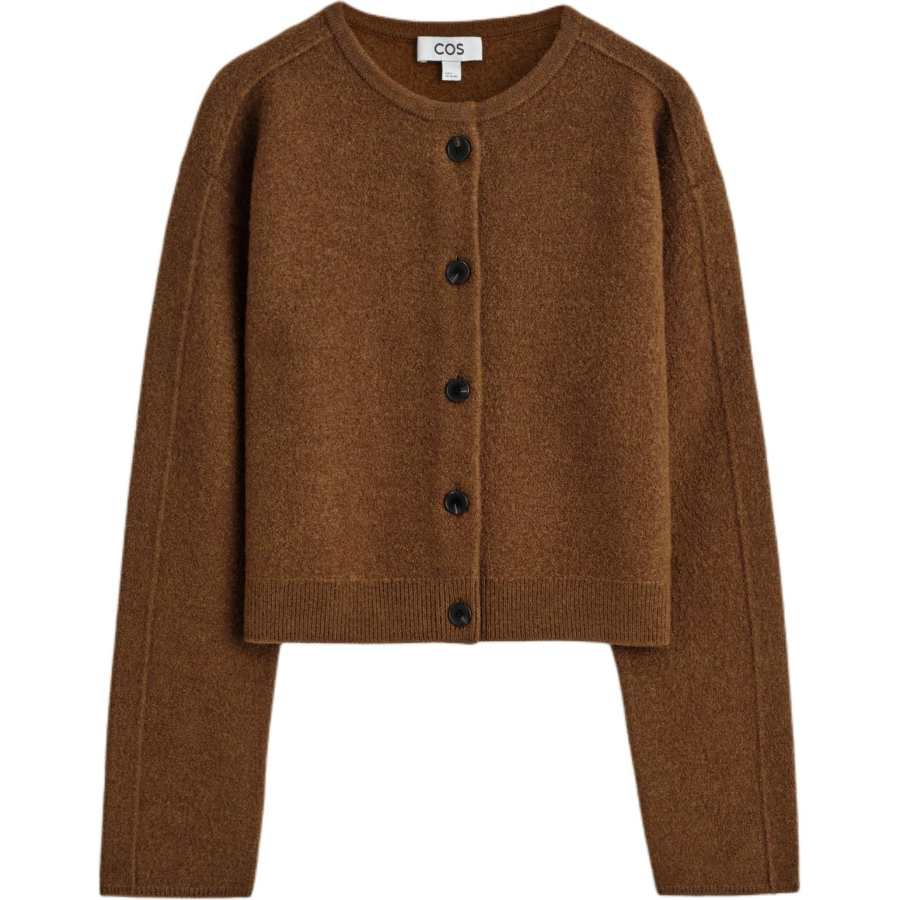 COS Knitwear Women's Brown Crew Neck Moderate Cardigan