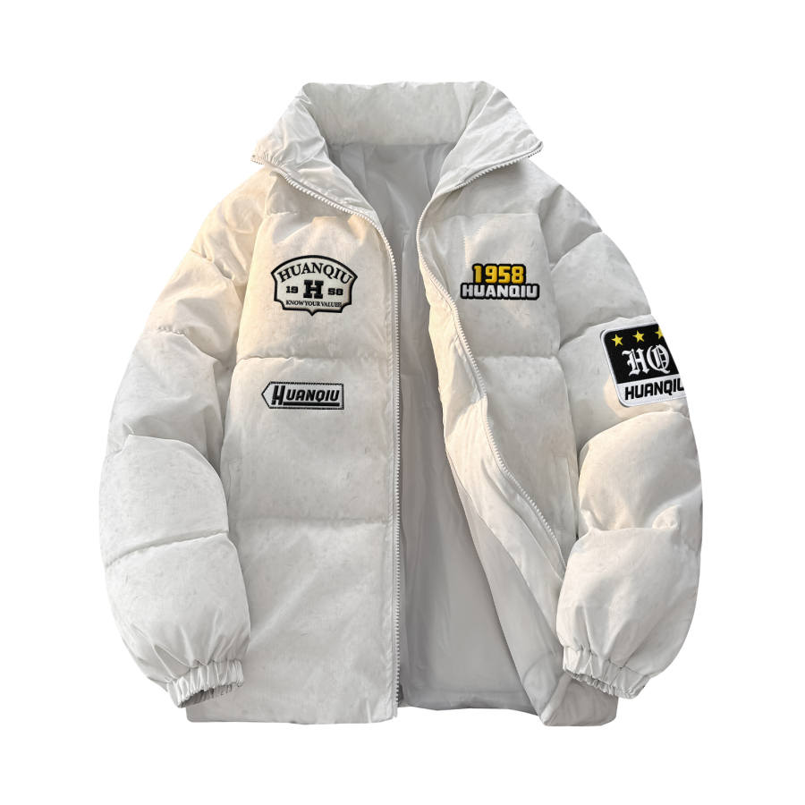 HUANQIU Puffer Jackets Unisex Stand Collar Moderate Padded Puffer Jacket