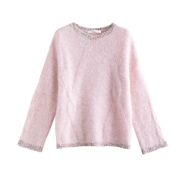Tonlion Knitwear Women's Light Pink Crew Neck Moderate Base Layer