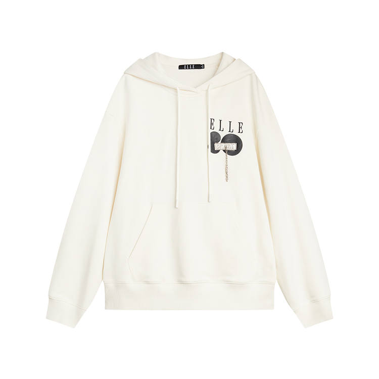 ELLE Sweatshirts Women's White Hooded Moderate