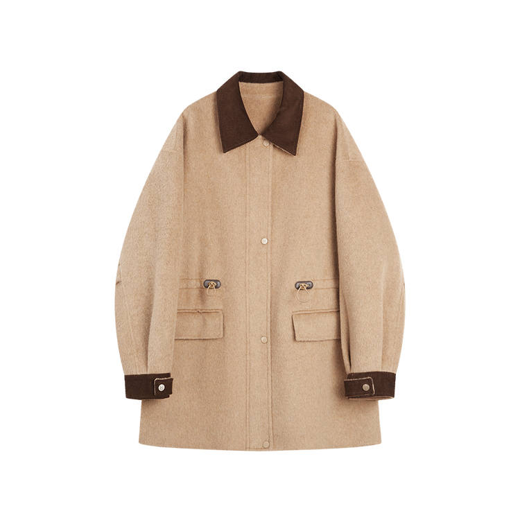 ELLE Coats Women's Khaki Lapel Moderate Straight Fit