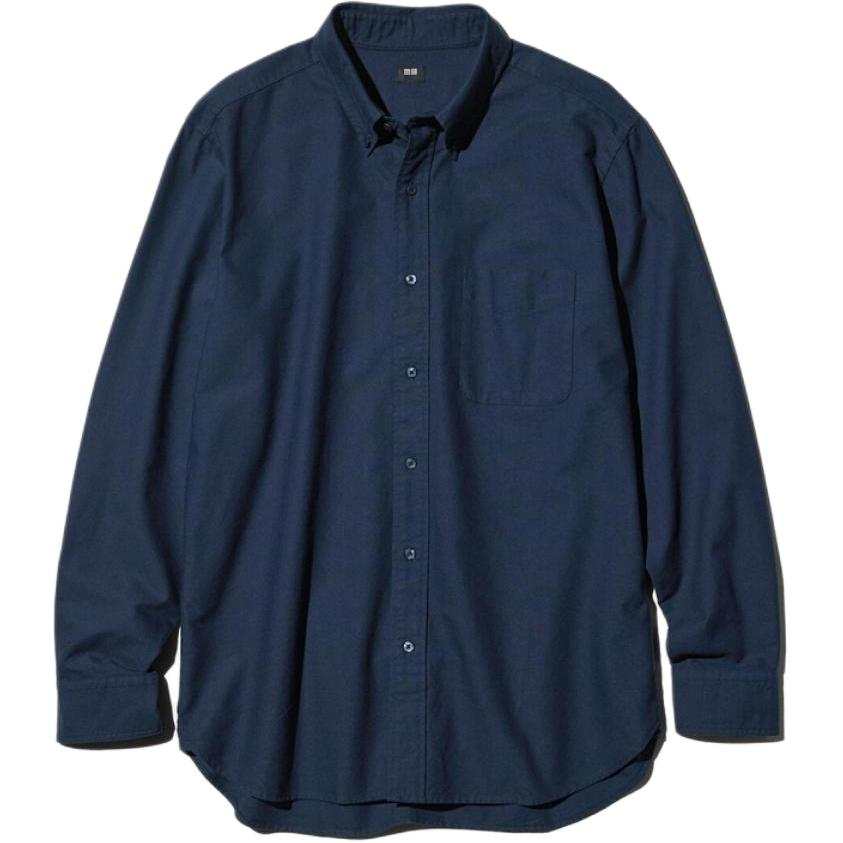 UNIQLO Shirts Unisex Navy Blue Lapel Moderate