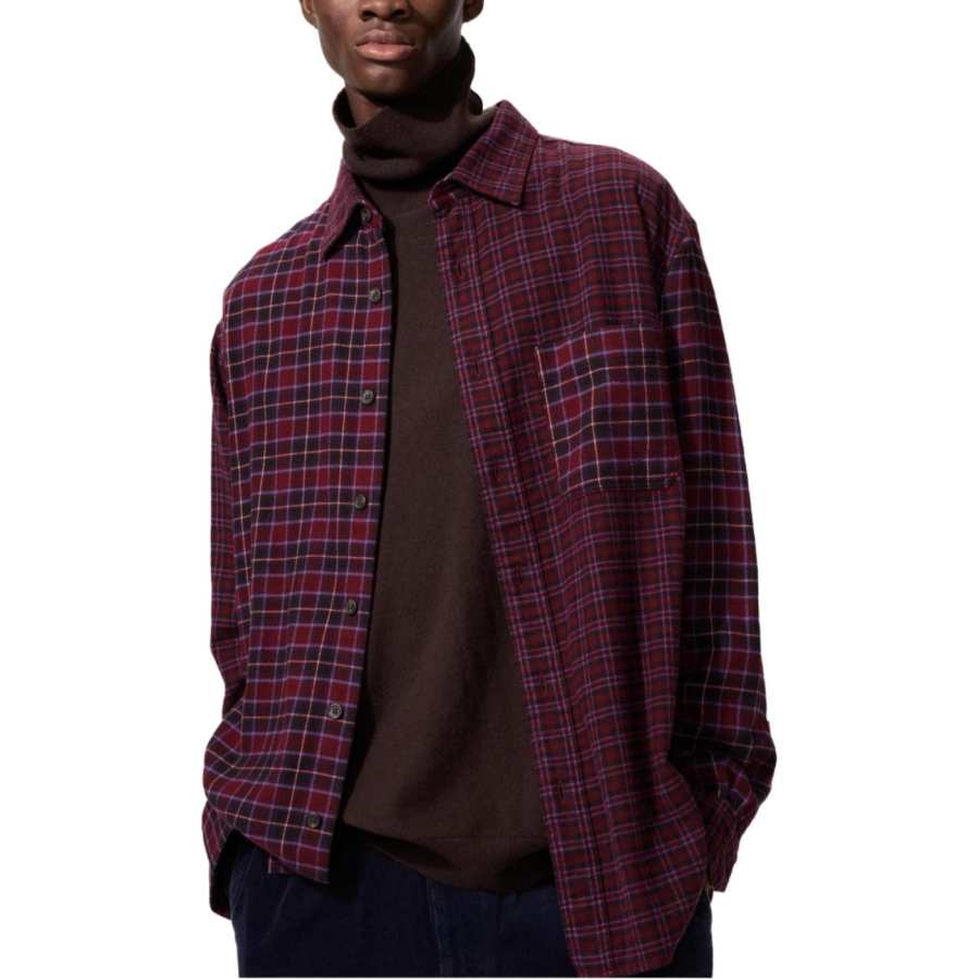 UNIQLO Shirts Unisex Dark Red Lapel Moderate
