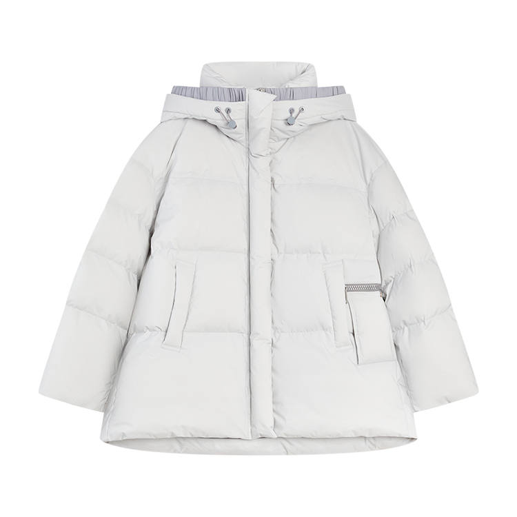 ELLE Down Jackets Women's Light Gray Hooded Moderate Puffer Jacket