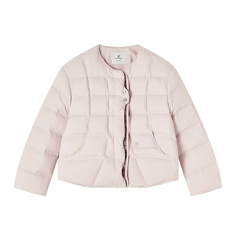 XIANGYING Down Jackets Women's Light Pink Crew Neck Lightweight Puffer Jacket