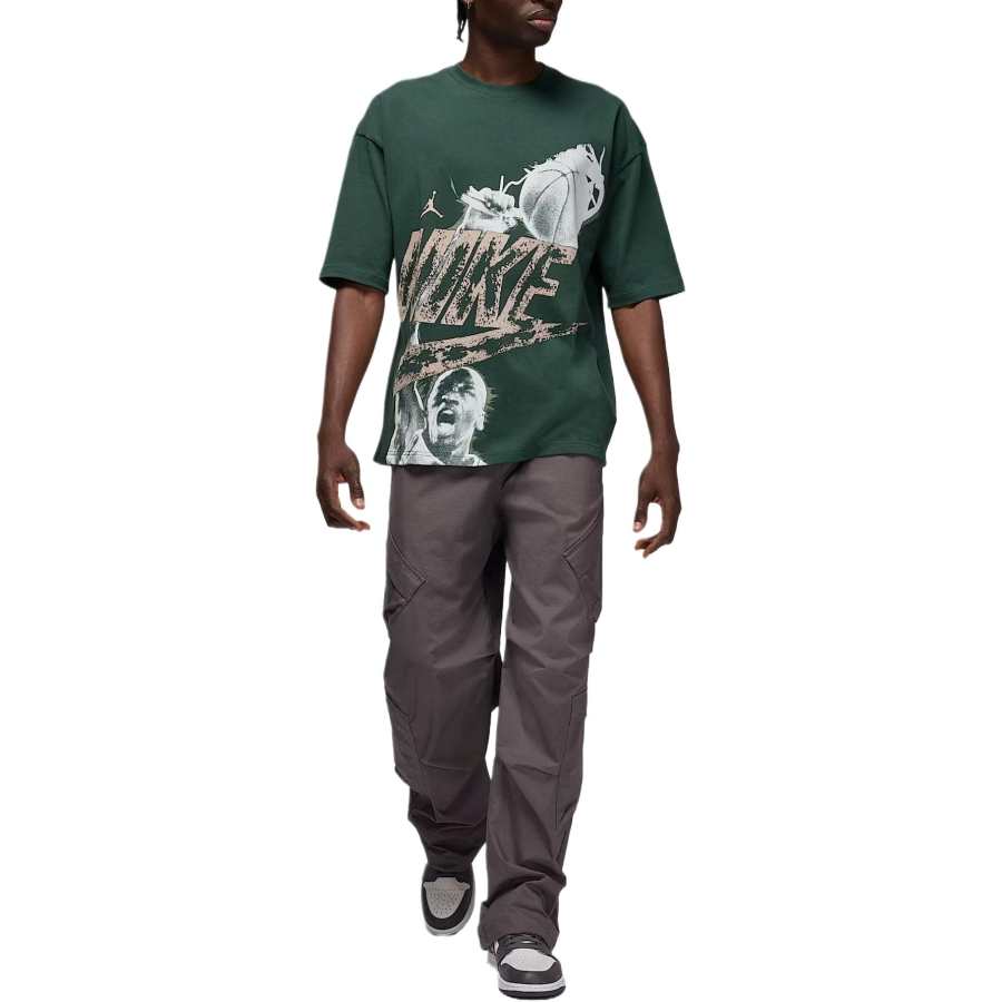 Jordan Jordan T Shirts Men's Midnight Green/Fossil Stone Crew Neck Moderate Straight Fit