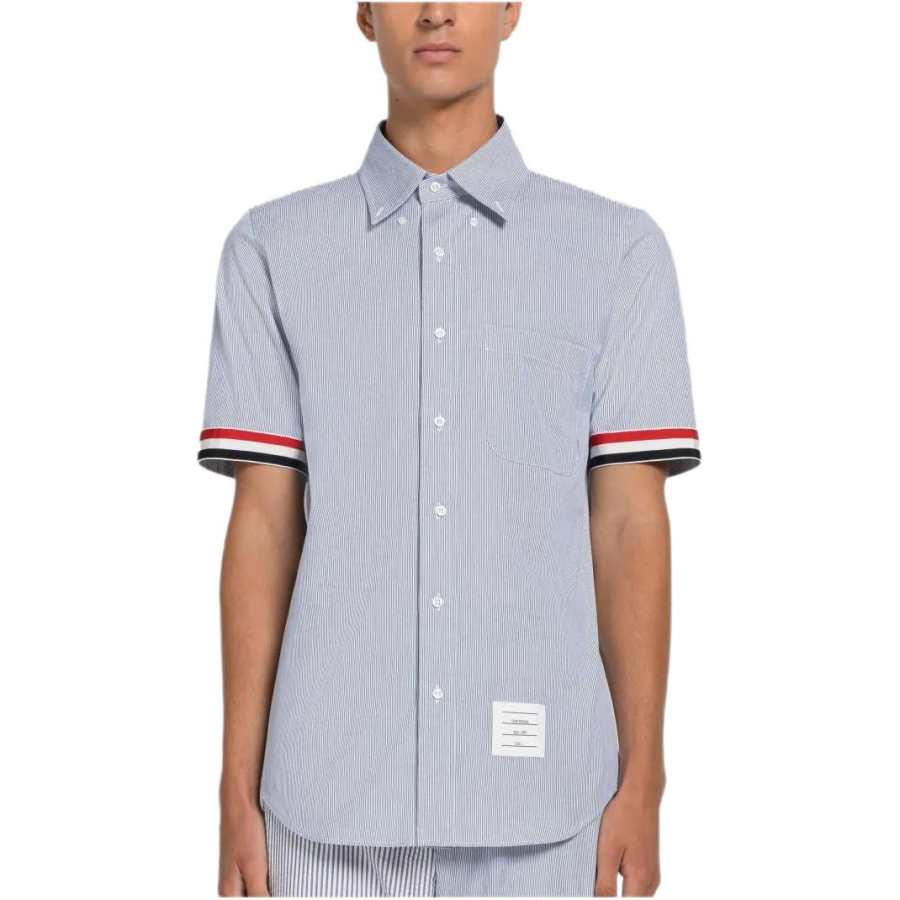 THOM BROWNE Shirts Men's Blue White Pointed Collar Moderate Shirt