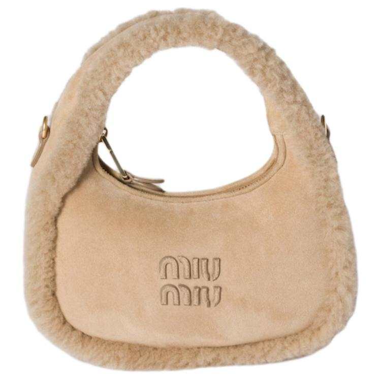 MIU MIU Wander Lambskin Handbag Women's Sandy Beige
