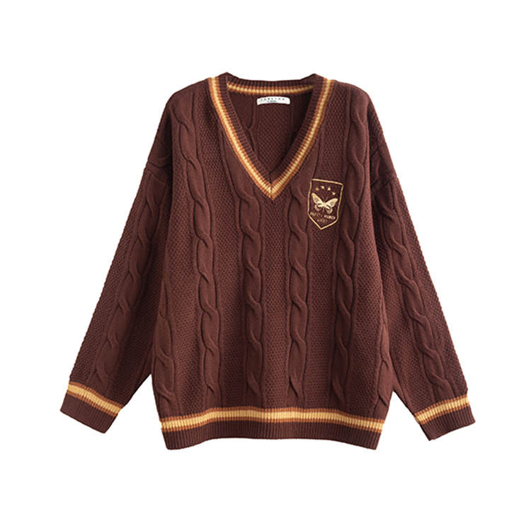 Tonlion Knitwear Women's Brown Red V Neck Moderate Base Layer