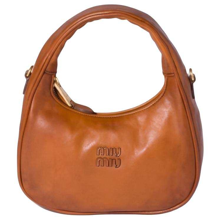 MIU MIU Wander Cow Leather Handbag Small Women's Cognac