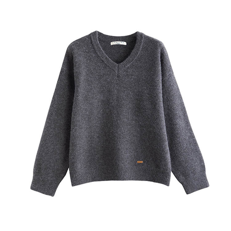 Tonlion Knitwear Women's Dark Heather Gray V Neck Moderate Base Layer