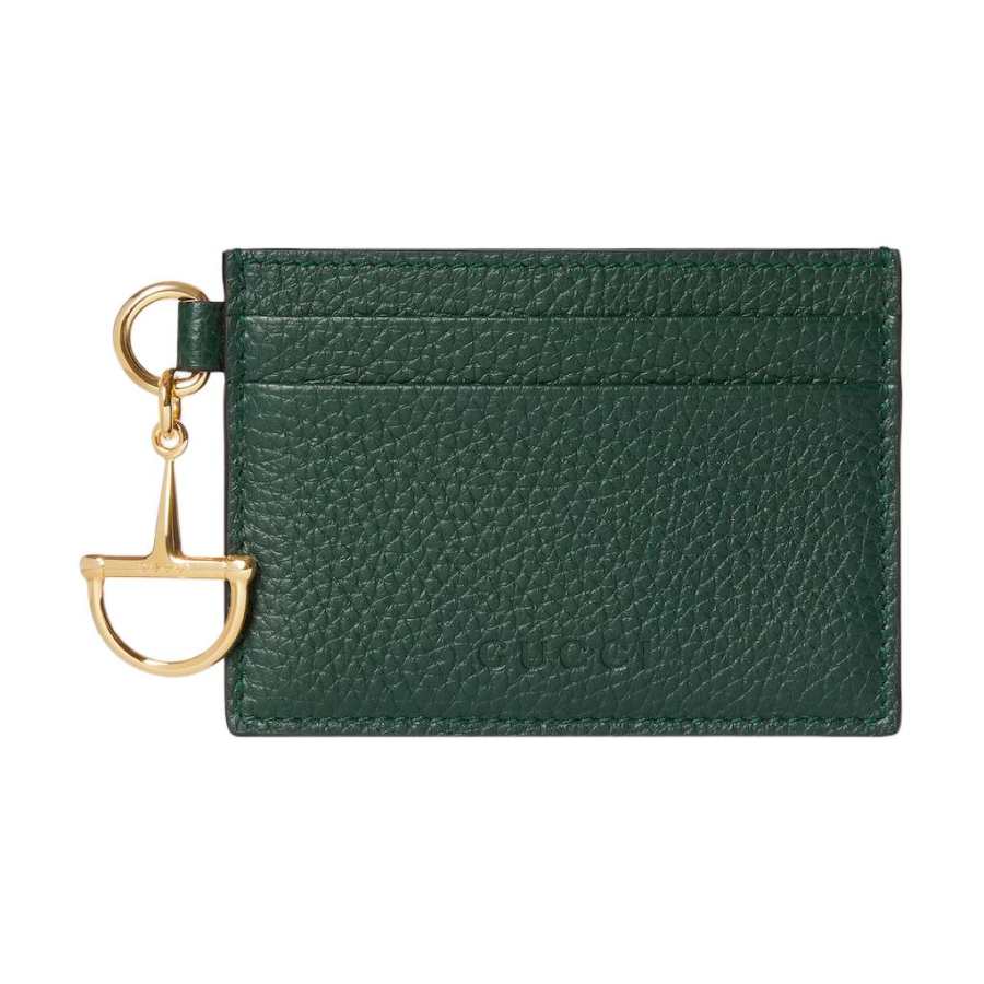 GUCCI Grain Leather Card Holder Women's Green
