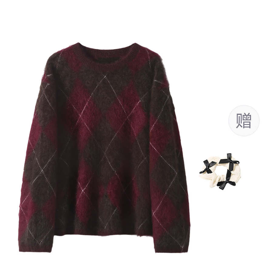 CPAURA Knitwear Women's Image Color+Hair Tie Included Crew Neck Moderate Base Layer