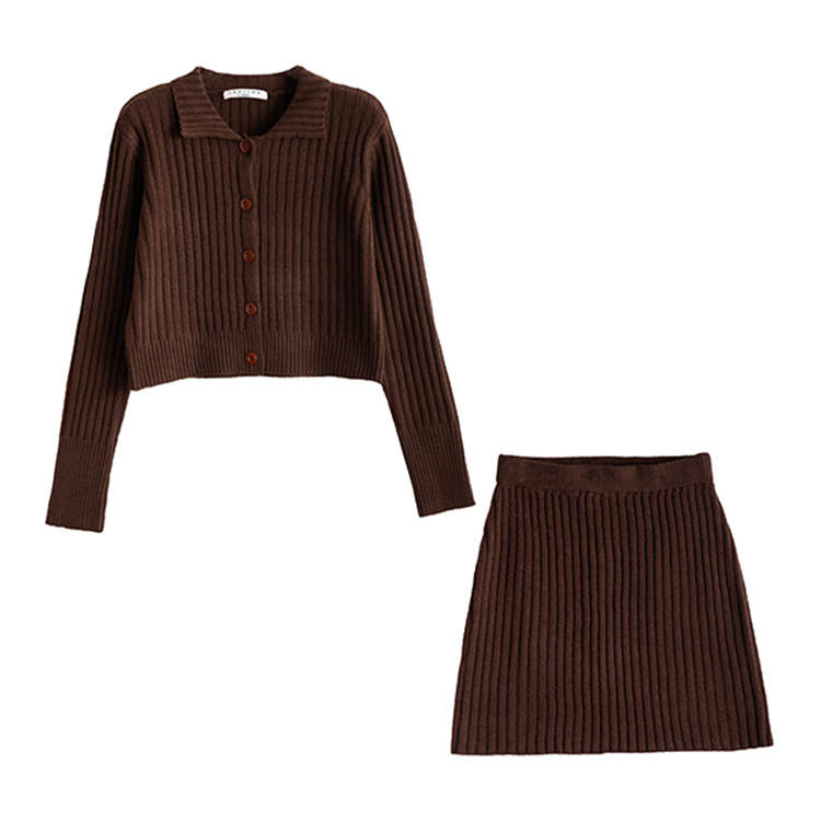 Tonlion Two Piece Skirt Sets Women's Coffee Lapel Moderate Short