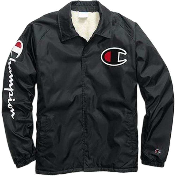 Champion RW High End Armgrass Written Faux Sherpa Fleece Lined Single Breasted Velvet feel Coat US Version Unisex Black