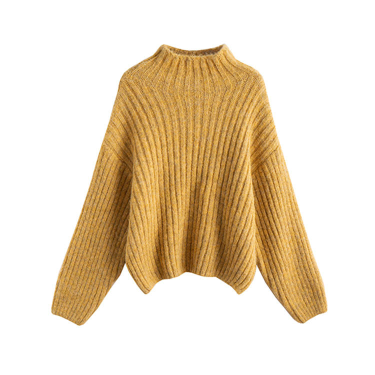 Tonlion Knitwear Women's Antumn Leaves Yellow Turtleneck Moderate Base Layer