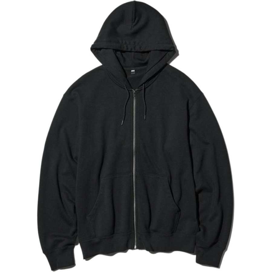 UNIQLO Sweatshirts Unisex Black Hooded Moderate Cardigan