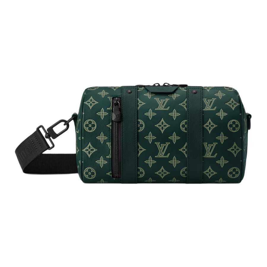 LOUIS VUITTON City Keepall Monogram Shadow Calfskin Crossbody Bags Men's Forest Green
