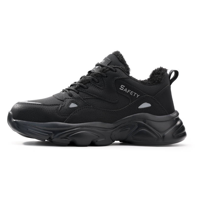 GUYISA Impact Resistant Puncture Resistant Winter Fleece Lined Thermal Protective Shoes Unisex Black