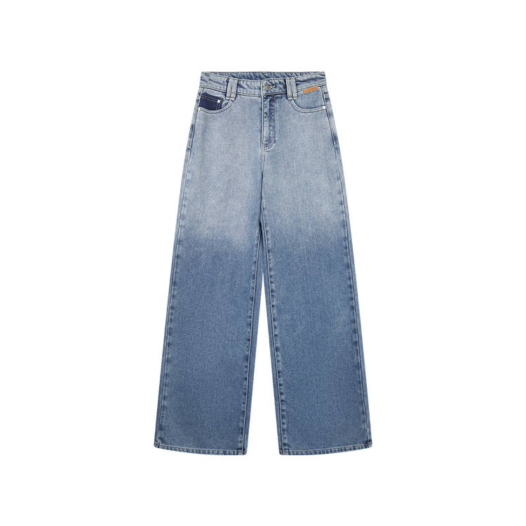 ELLE Jeans Women's Blue Thickened Straight Fit Pants