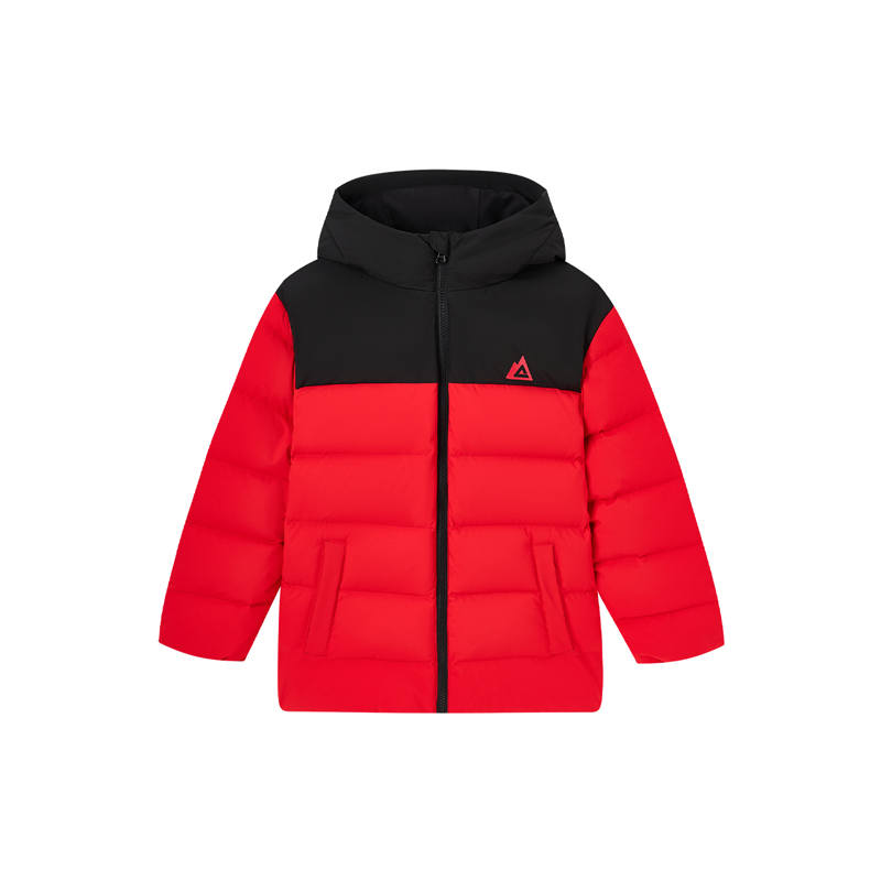 PEAK Kids Down Jacket Chinese Style Color Block Thermal Fleece Lined Wind Resistant Comfortable Versatile Casual