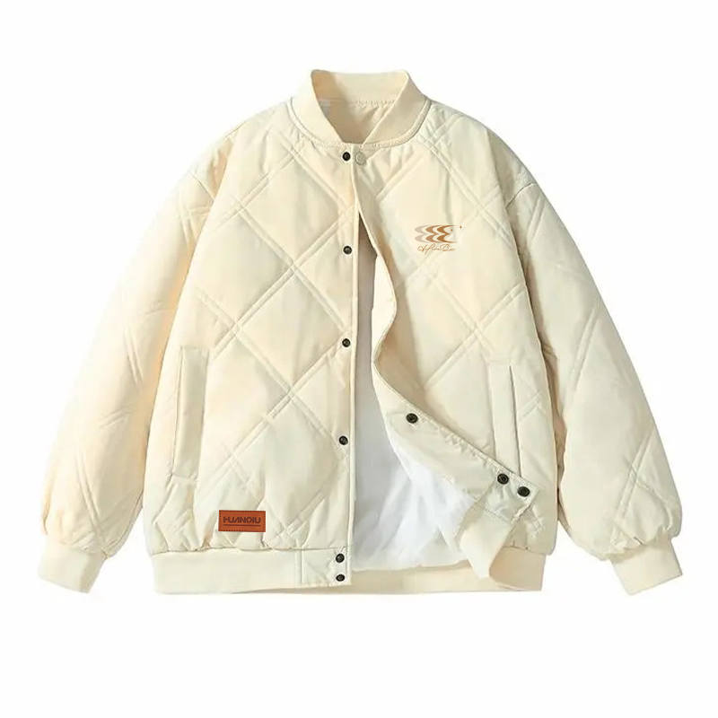 HUANQIU Puffer Jackets Unisex Baseball Collar Thickened