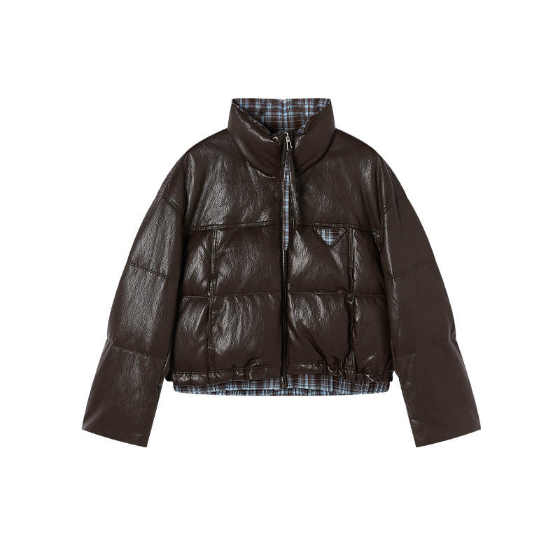 XIANGYING Down Jackets Women's Coffee Stand Collar Thickened Puffer Jacket