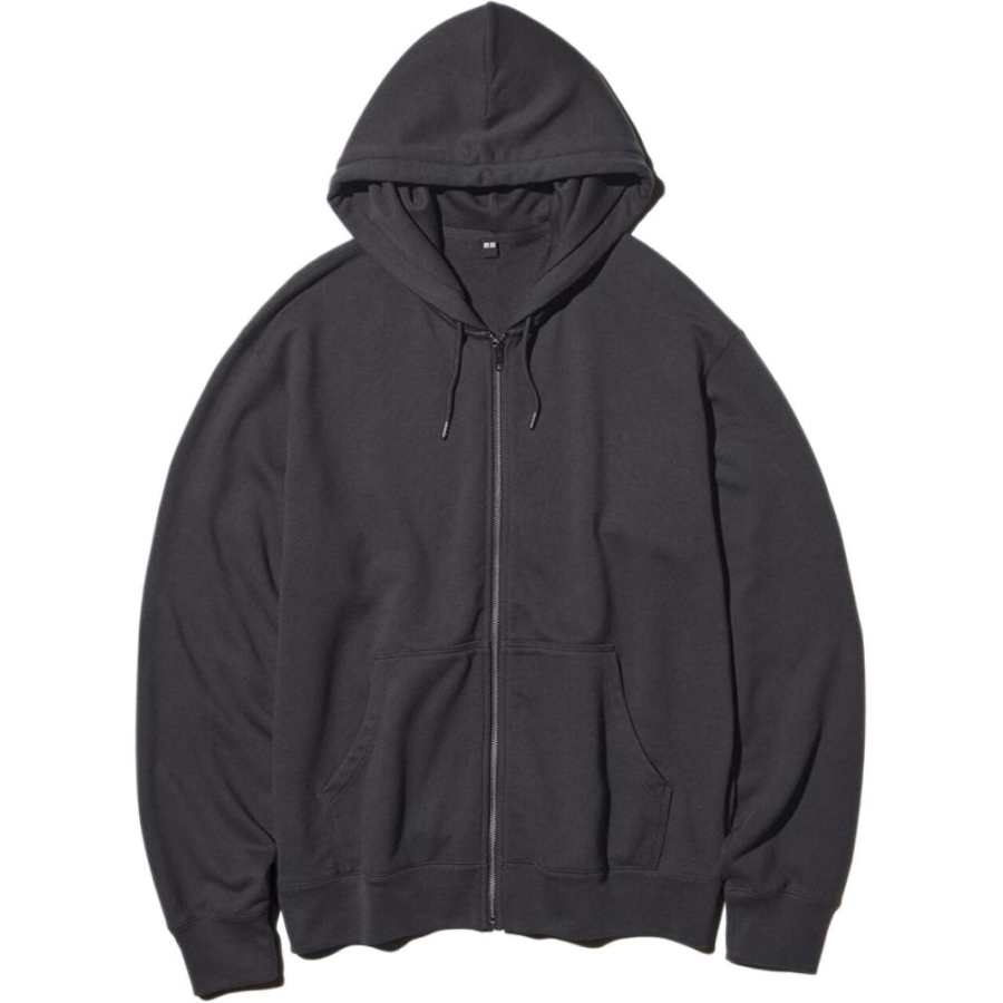 UNIQLO Sweatshirts Unisex Dark Gray Hooded Non Detachable Moderate