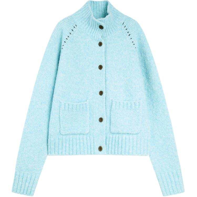 ELLE Sweaters Women's Blue Turtleneck Moderate Cardigan