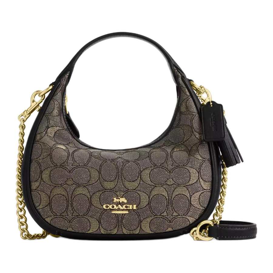 COACH CARMEN Leather Shoulder Bag, Handbag Small Women's Charcoal Black