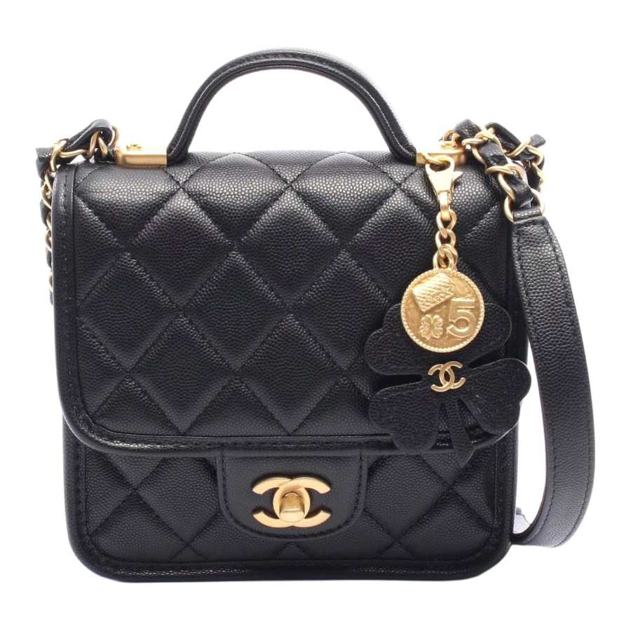 CHANEL Grain Cow Leather Material Vintage Gold Chain Handbag Mini Women's Black