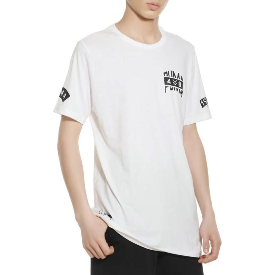 PUMA T Shirts Men's White Crew Neck Moderate Straight Fit