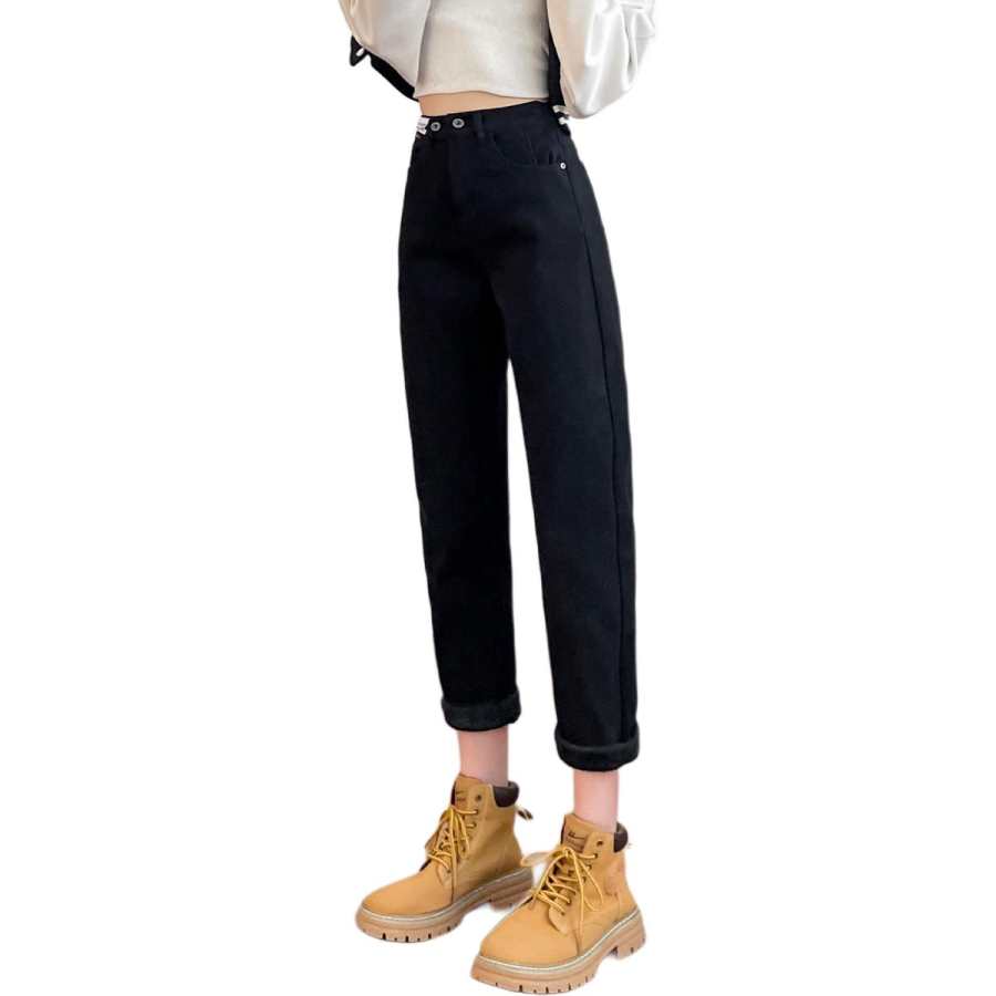 Tonlion Thickened And Fleece Lined High Rise Slimming Solid Color Petite Korean Style Versatile Business Casual Women's