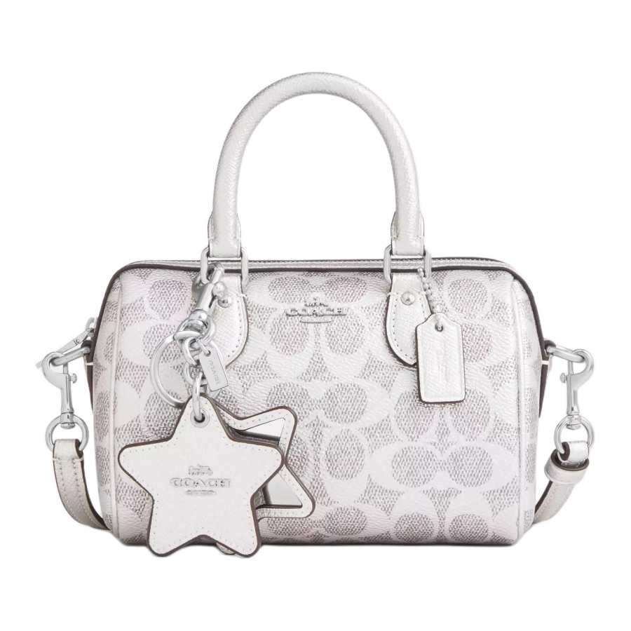 COACH Coated Canvas With Leather Handbag, Crossbody Bag Small Women's Silver