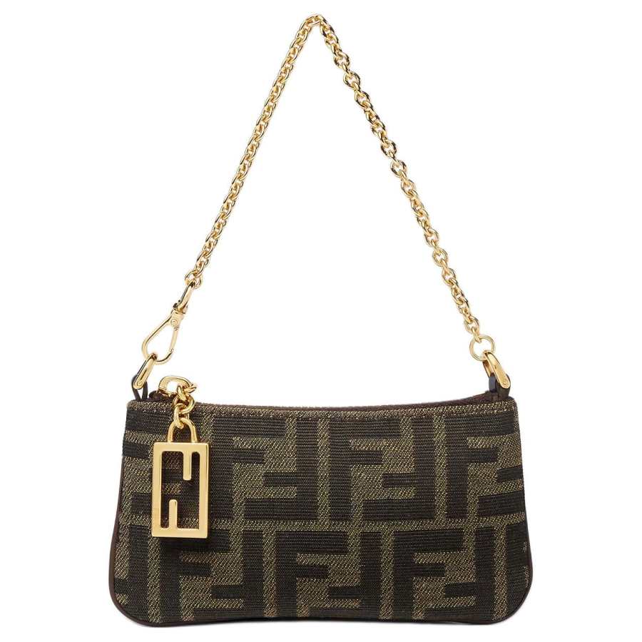 FENDI Baguette Fabric Handheld Shoulder Bag Mini Women's Tobacco Brown