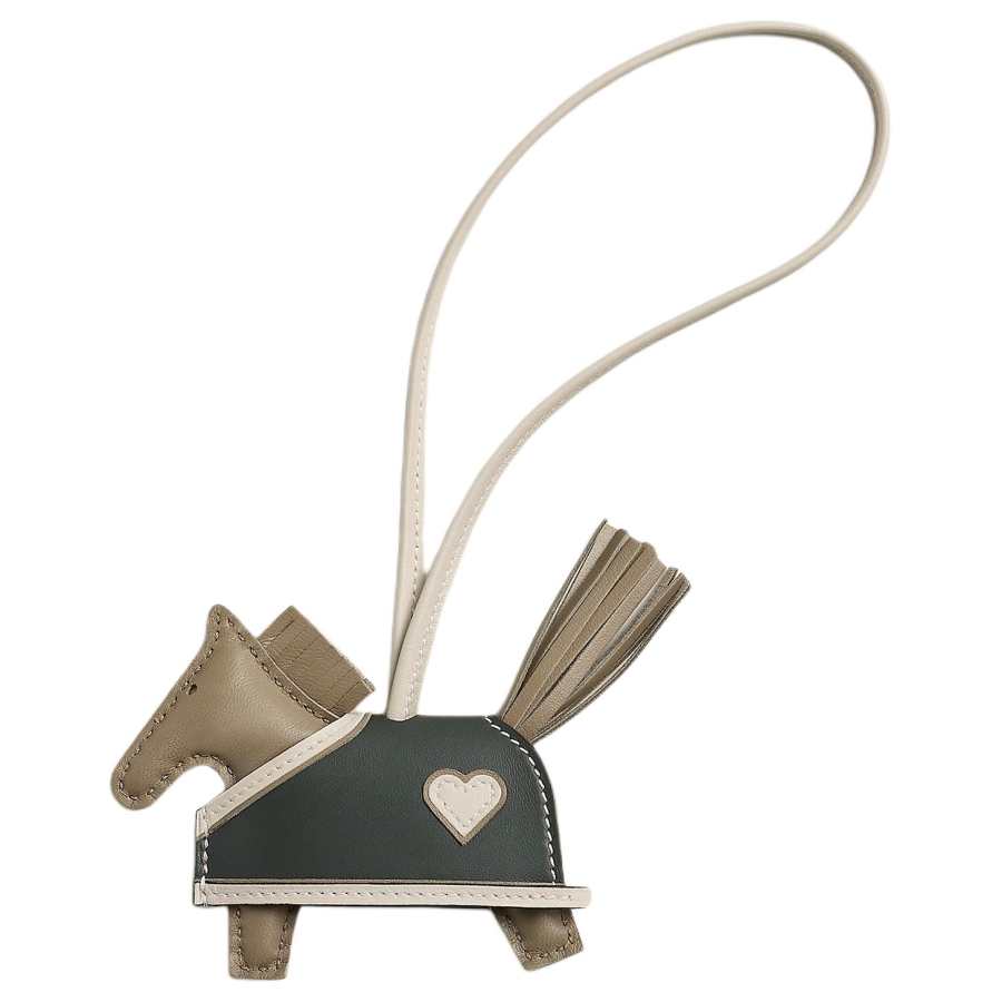 HERMES Lambskin Bag Accessory Small Women's Marfa Beige & Chalk White & Marsh Green