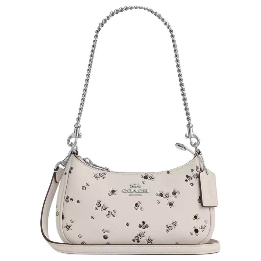 COACH Teri Cow Leather One Shoulder Handbag Small Women's Silver And Chocolates Multicolor
