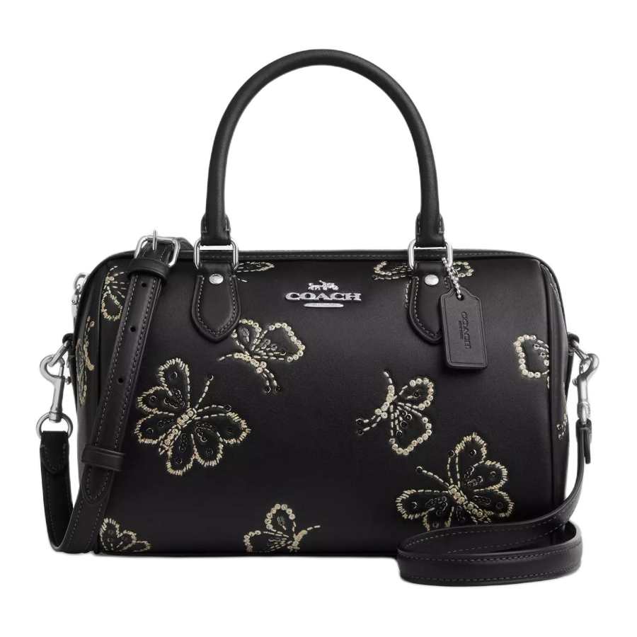 COACH Rowan Smooth Leather Crossbody Handbag Medium Women's Silver & Black
