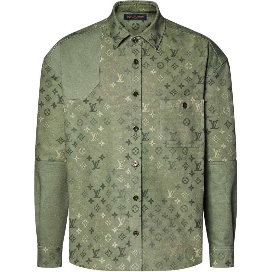 LOUIS VUITTON Shirts Men's Green Pointed Collar Moderate