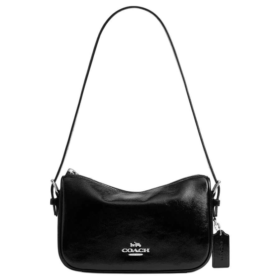 COACH Pleated Patent Leather Crossbody Bag, Shoulder Bag Medium Women's Black