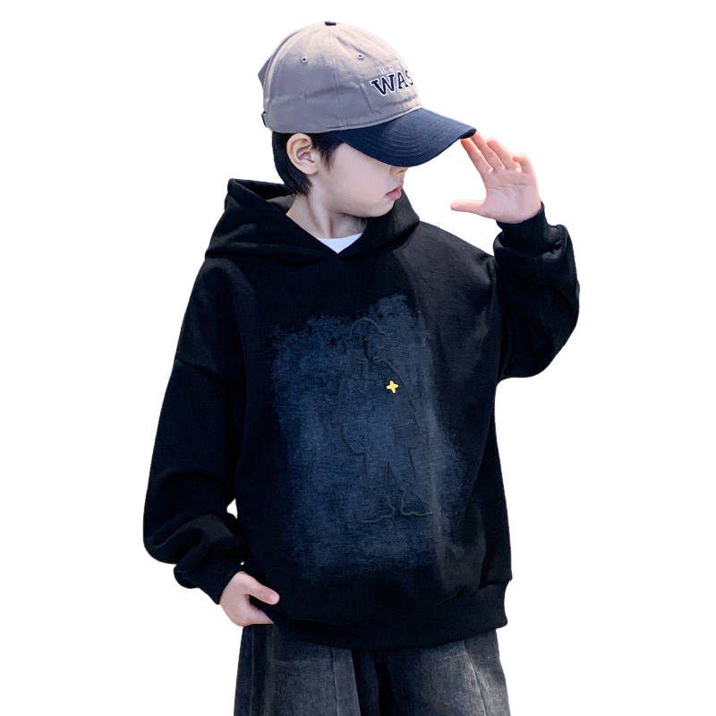 Lanza Casual Sweatshirt Winter Fleece Lined Individual Spray Dye Hooded Top Black Teenagers