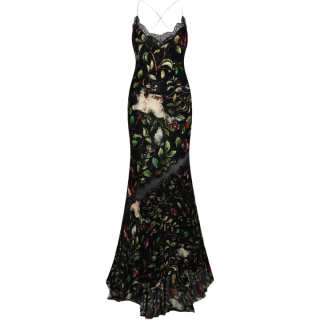 Roberto Cavalli Lace Trim Floral-Print Gown