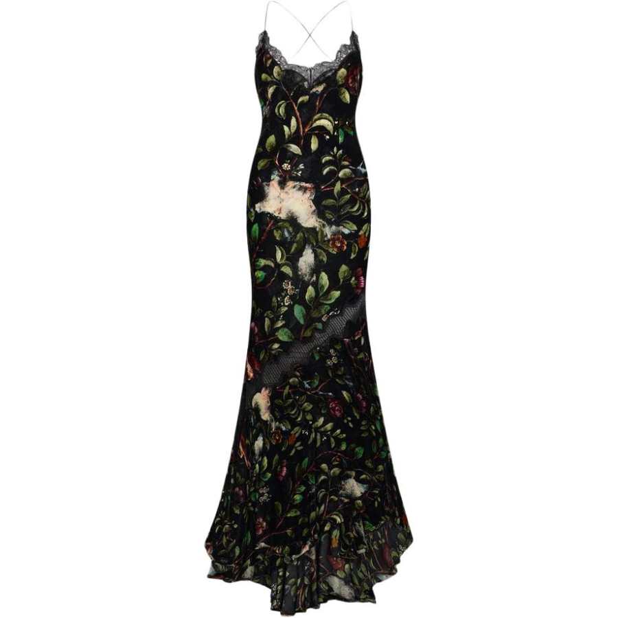 Roberto Cavalli Lace Trim Floral-Print Gown